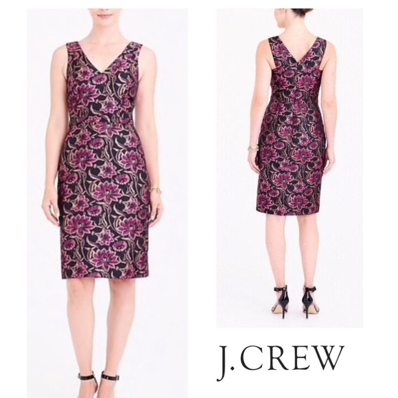 J CREW Sleeveless V-Neck Floral Jacquard Sheath Dress Size 6 NWT Pink/Black/Gold - Picture 1 of 17